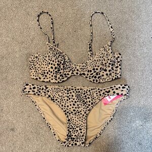 Xhilaration Brown Black Leopard Print Swim Bikini Set Size M